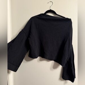 Free People Black Textured Crop Top